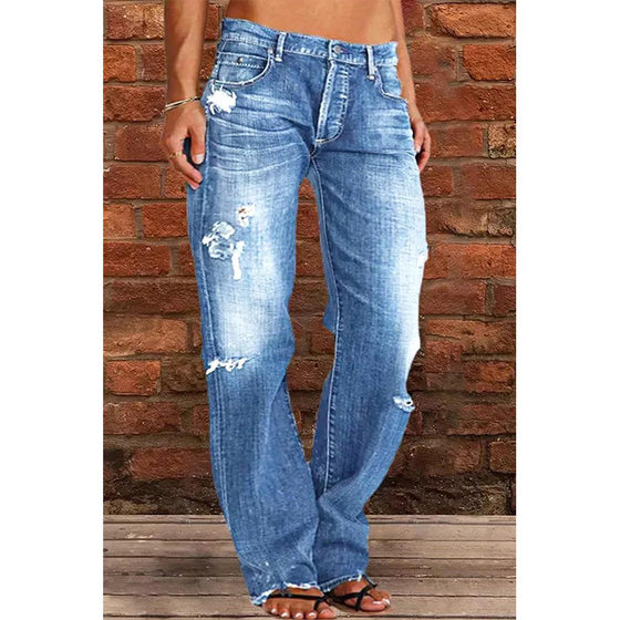 European and American Explosions Independent Station wish Women's Jeans Slim Fit Slimming Washed Flare Pants Women's Pants NK205