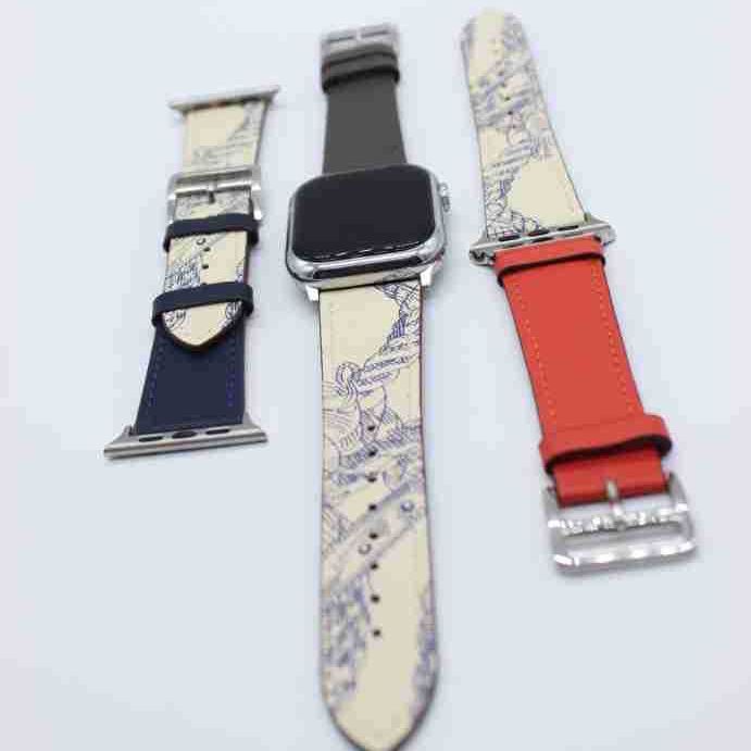 Applicable to iwatch strap smart watch silk screen double-sided leather strap linker factory wholesale 38/42