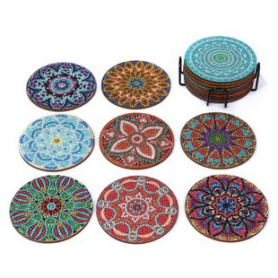 Bohemian Diamond painting coaster sunflower style with stand DIY Mandala Marine cat dog animal coaster