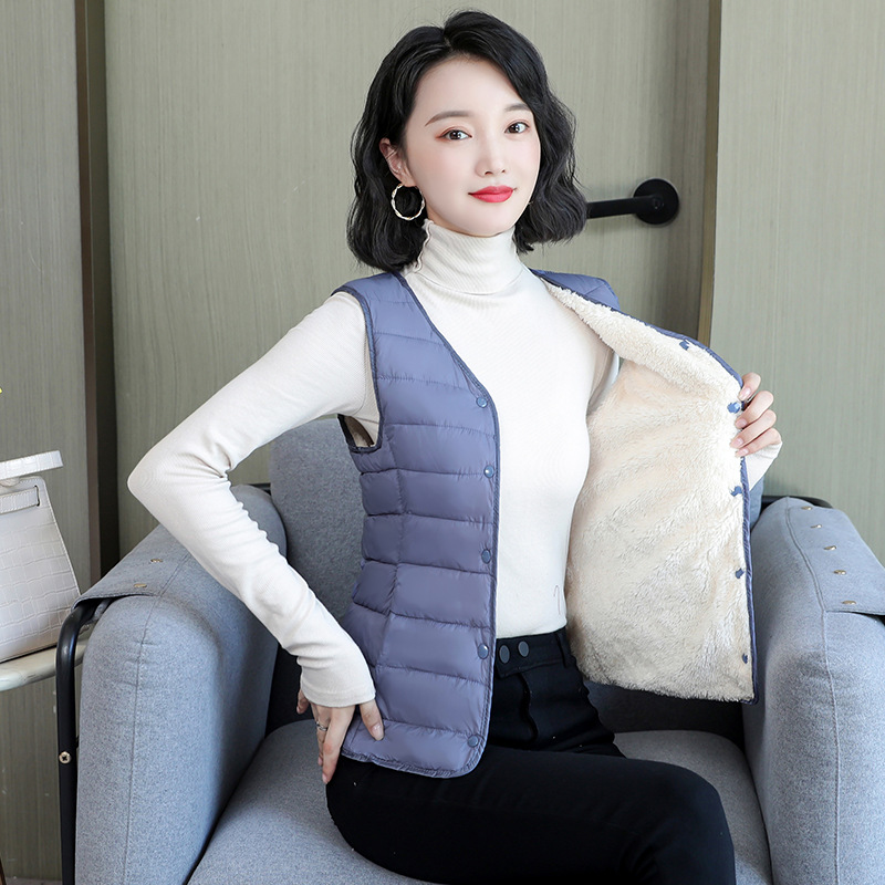 Autumn and Winter Down Cotton Vest Women's Fleece 2023 New Slim-fit V-neck Warm Vest