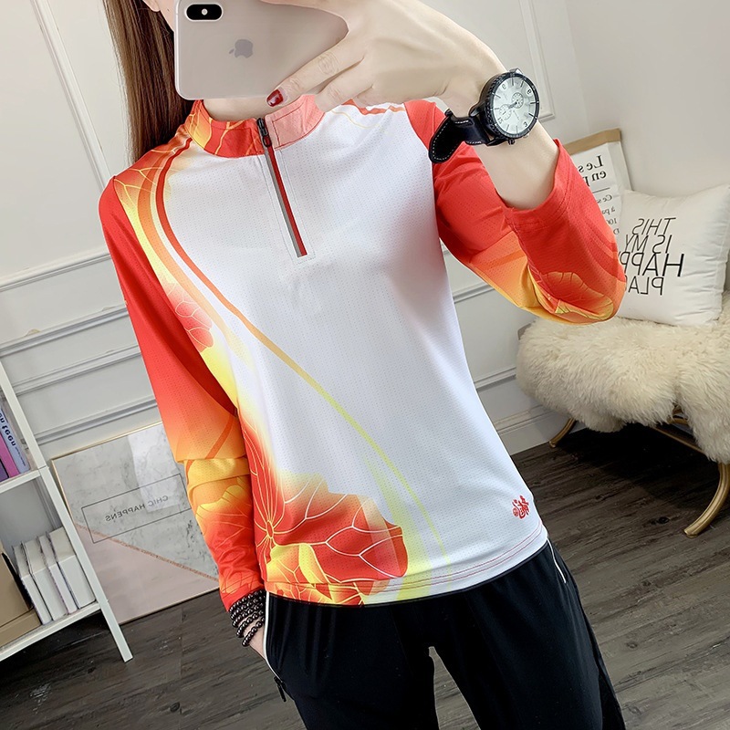 Sunscreen Mountaineering Shirt Sports Long-sleeved Running Outdoor Spring and Autumn Quick Collar Shirt Breathable Quick-drying Women's Sweatshirt Ice Silk