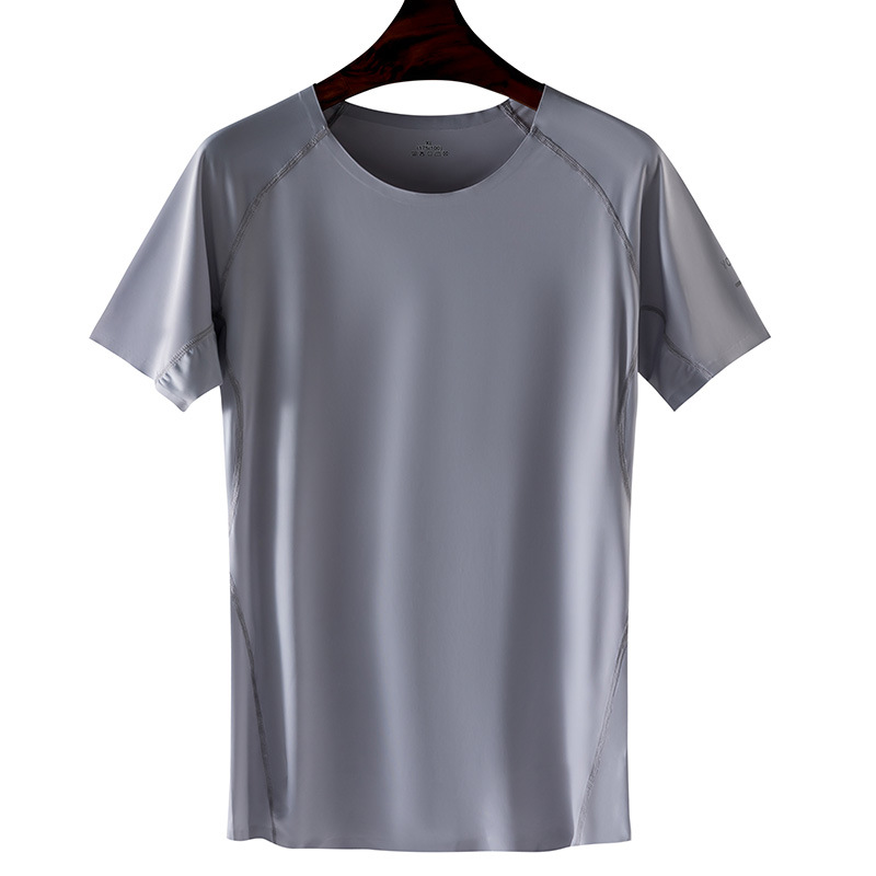 Adhesive Film Edge Lock T-shirt Men's Summer Ice Silk Seamless Boneless Short-sleeved T-shirt Round Neck Sports Slim-fit Thin Solid Color