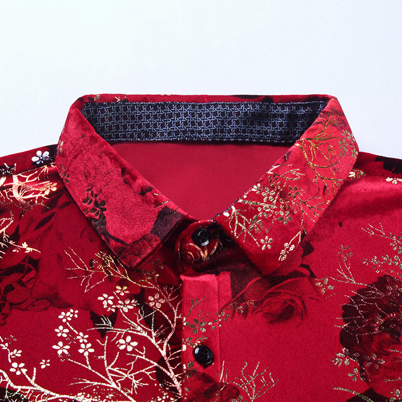 Sequin Print Spring and Autumn New Long-sleeved Shirt Men's Fashion Trendy Brand European and American Men's Boutique High-end Flower Shirt Bronzing