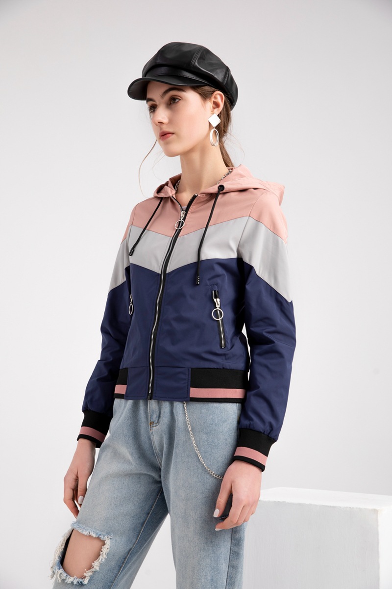 Women's Thin Windbreaker Women's Spring and Autumn Hooded Jacket Women's Outdoor Raincoat Color Matching Pull Rope Jacket_voghion.com