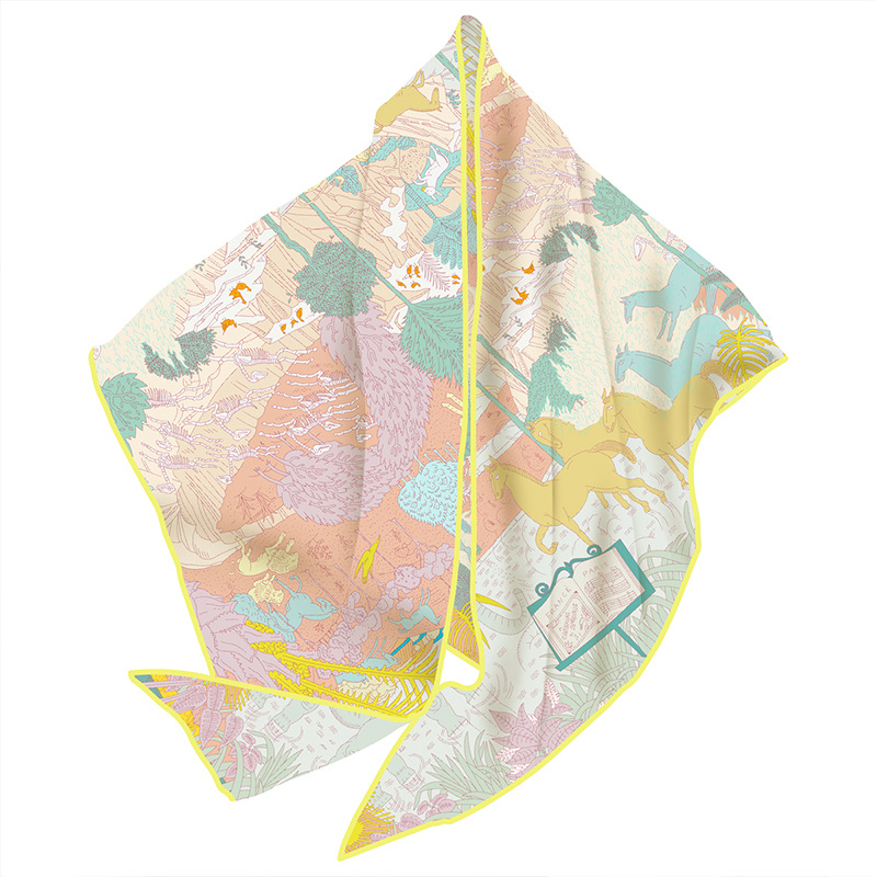 Scarf ins high-grade triangle scarf digital printing silk scarf artificial silk twill silk clothing matching shawl scarf