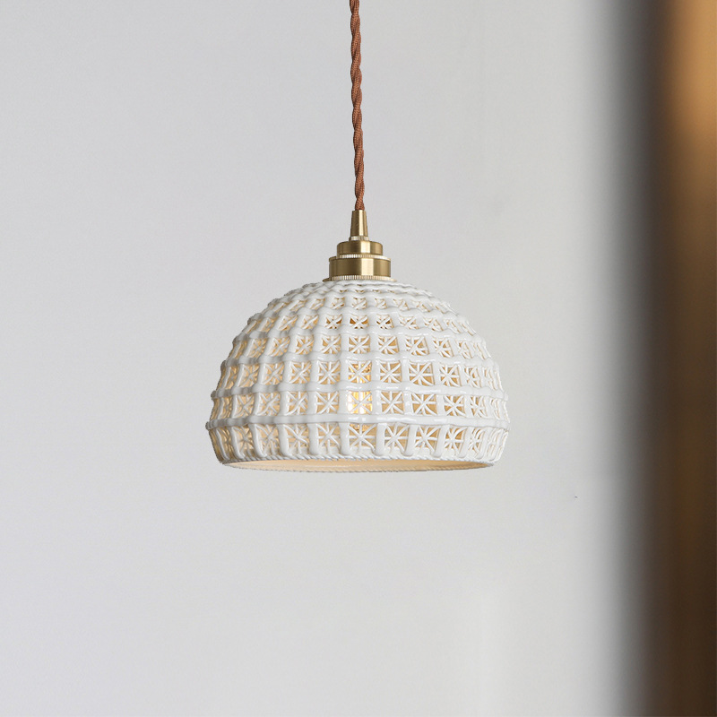 Nordic brass ceramic checkered lamp TV background wall hallway corridor modern minimalist bedside bedroom copper pendant light