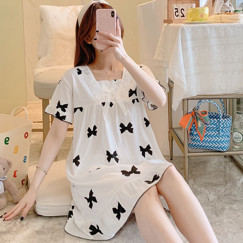 Cross-border nightgown summer short-sleeved sweet fresh pajamas women's suit foreign trade export volume discount home clothing