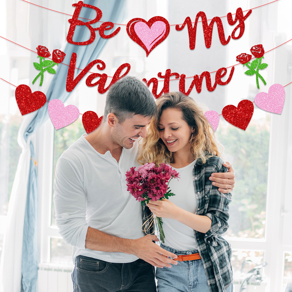 New Valentine's Day scene decoration be my Valentine Love flag banner rose flag