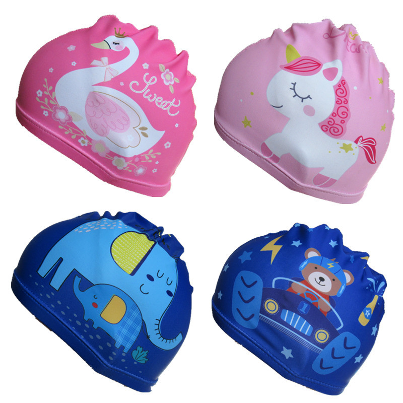 New digital printing children's swimming cap boys and girls comfortable fashion cute cartoon printing five-line cloth cap cross-border
