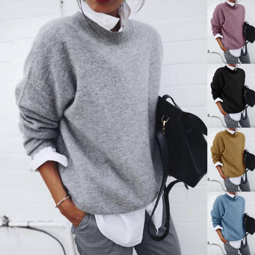  New Autumn and Winter Cross-border Europe and America ebay Amazon Knitted Long-sleeved Pullover Sweatshirt Coat Women 