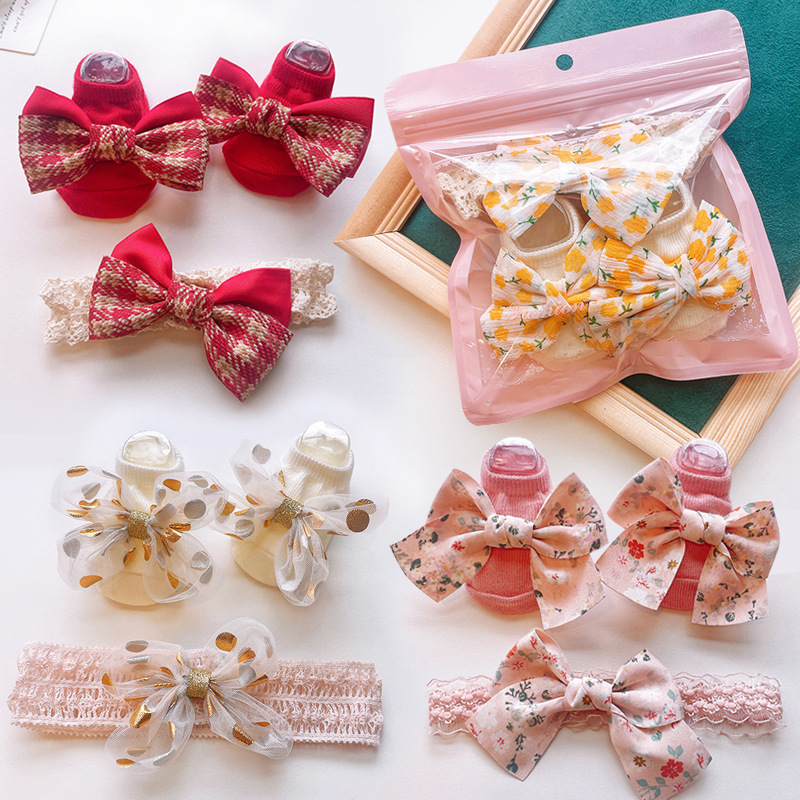 Cute newborn socks hair band set cartoon Baby Full Moon headband ins sweet hair accessories