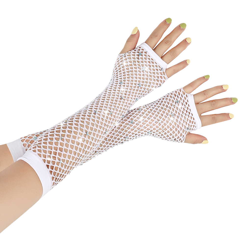 80 Ball Diamond Gloves Party Fishing Net Stretch Mesh Gloves European and American Retro Cross-border Sexy Hot Drilling Gloves_voghion.com
