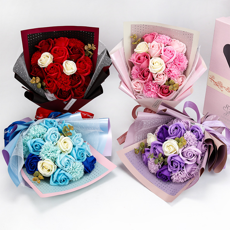 Mother's Day Gift Valentine's Day Gift Carnation Simulated Soap Rose Bouquet Gift Box 18 Cross-border Amazon