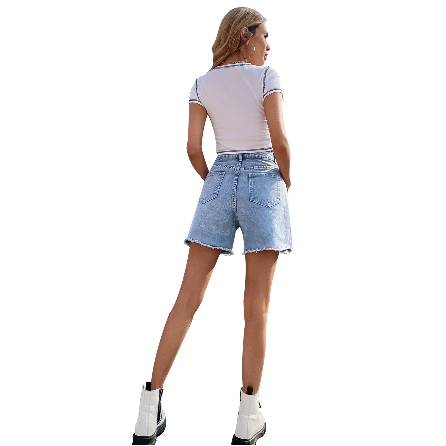 40-in stock -30760# European and American trend loose casual high waist loose slim women's Denim shorts