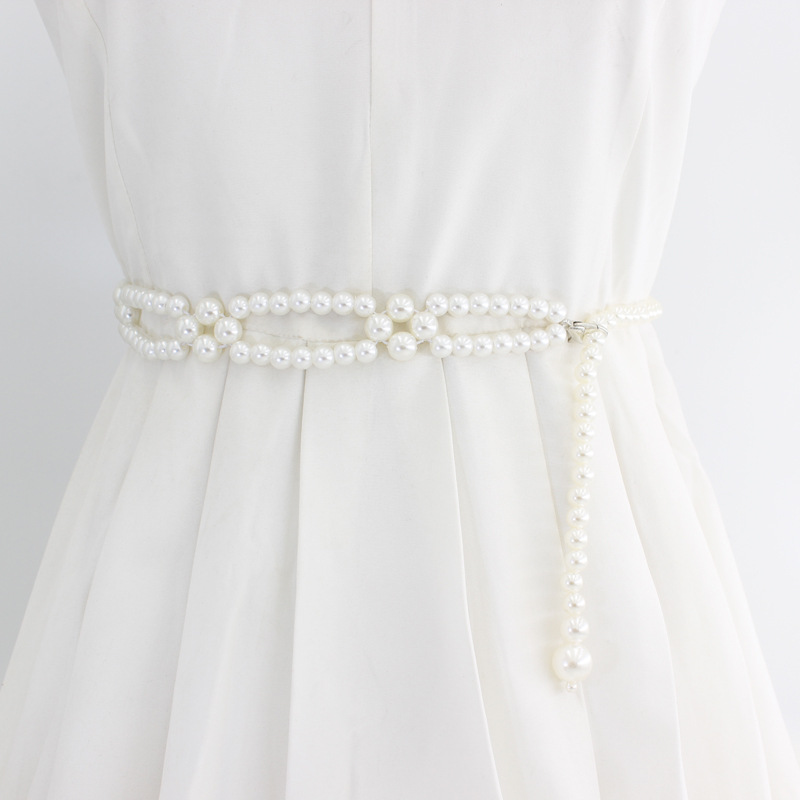 Hook Pearl Belt Women's dress Hanfu Accessories Thin Waist Chain Elegant Elegant Elastic Waist Seal Three