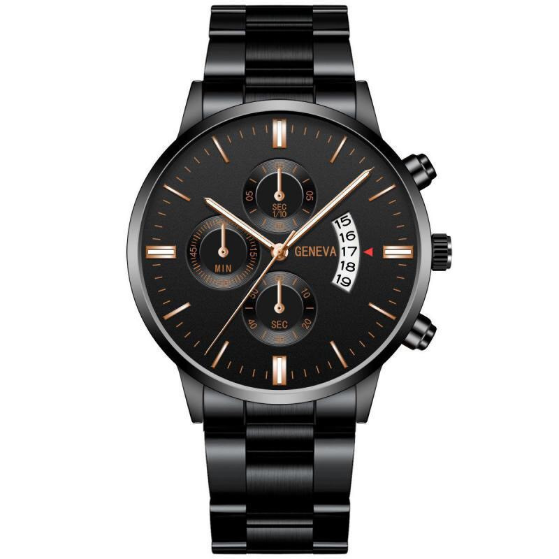 Heißes Angebot Explosive Drei-auge herren Stahl Gürtel Uhr Business Freizeit Kalender Quarzuhr männer Spot_voghion.com