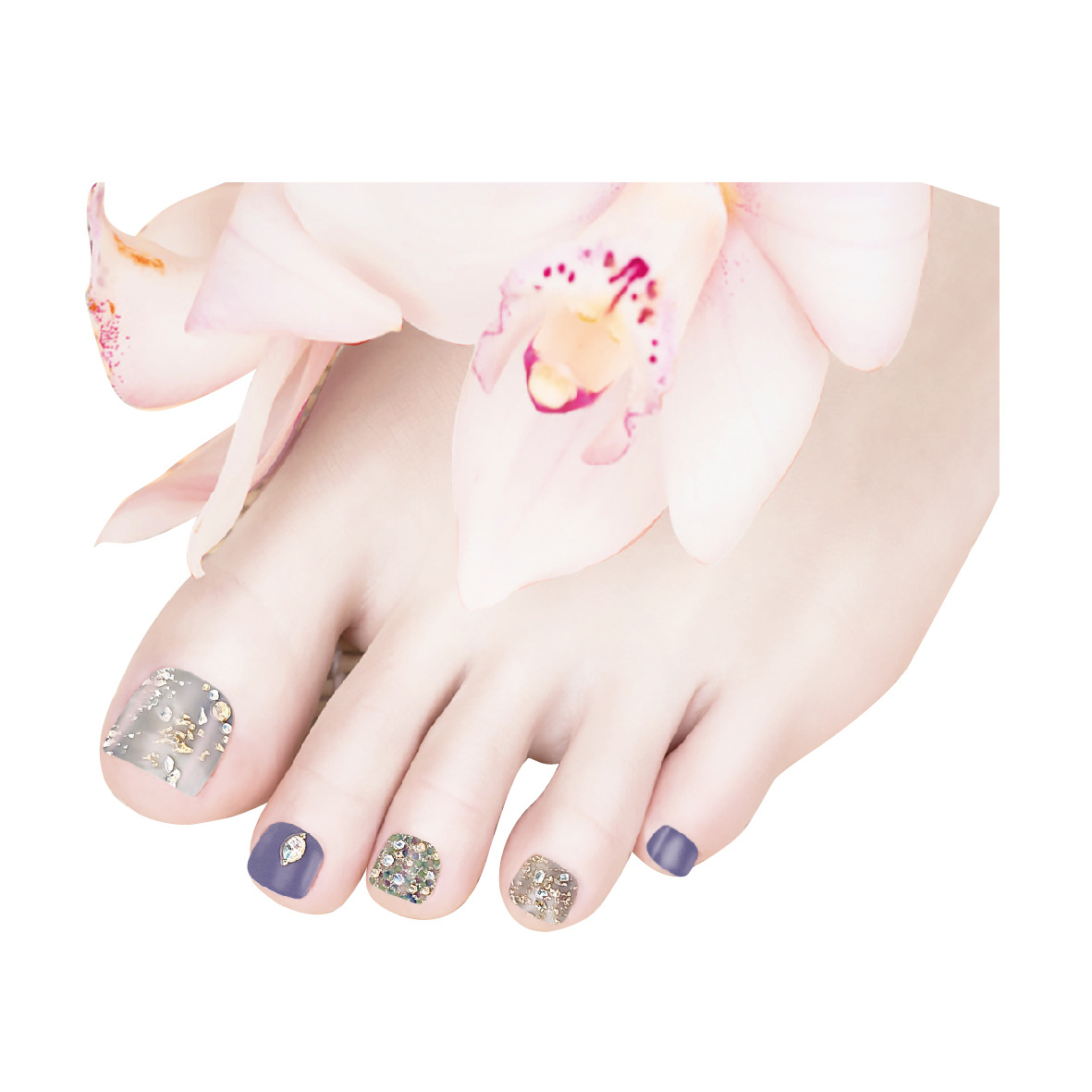 Cross-border Europe and the United States New gilded toe nail stickers 2023 Summer 3D three-dimensional toenail nail stickers full paste