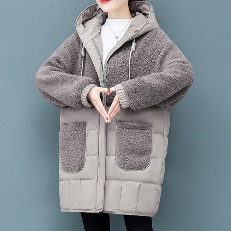 2023 nuovo inverno ispessito di media lunghezza stile coreano ampio taglie forti giacca imbottita in cotone con cuciture alla moda giacca imbottita in cotone di lana di agnello_voghion.com