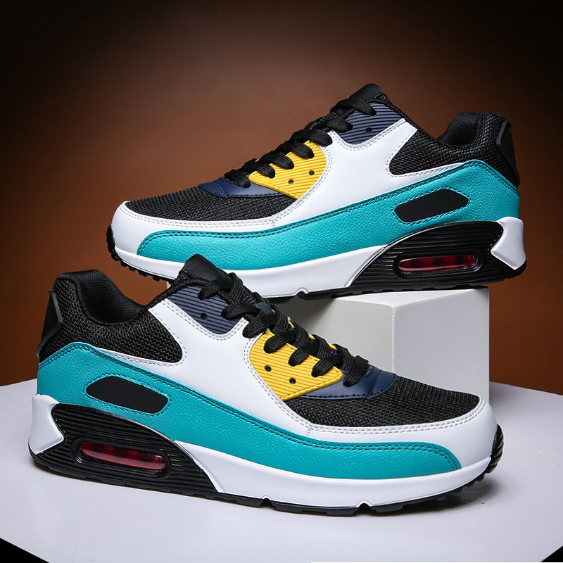Couple's Air Cushion Sneakers Men's and Women's Cross-border Large Size Lightweight Casual Shoes Color-block Trendy Mesh Breathable Running Shoes