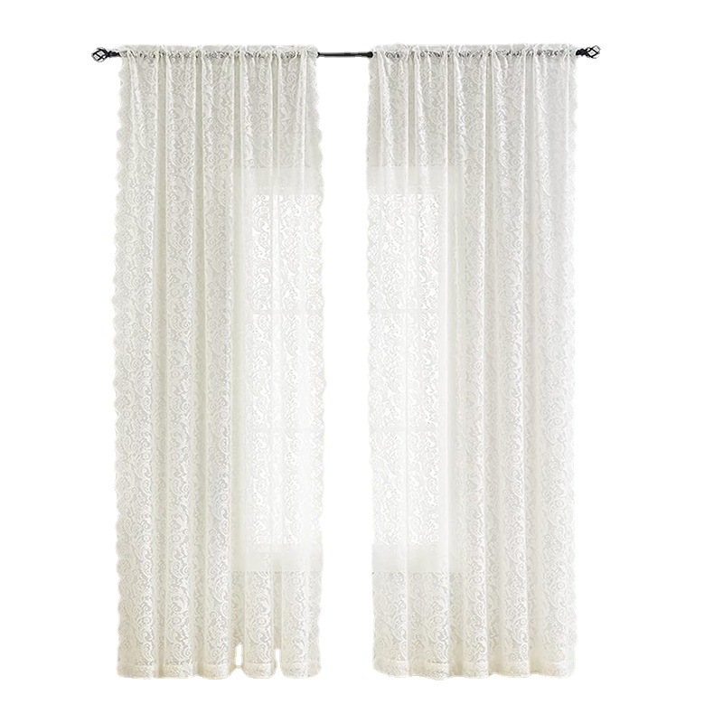 Wear rod curtain transparent opaque gauze curtain high sense lace polyester balcony bedroom window screen finished wholesale