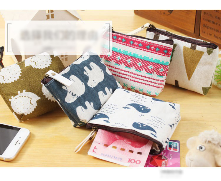 Cotton and Linen Small Fresh Retro Korean Style Coin Purse Coin Bag Simple Fashion Canvas Cartoon Key Bag Card Bag_voghion.com