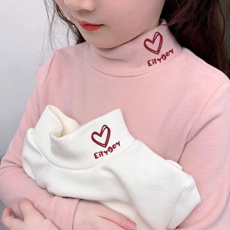 Girls' bottoming shirt autumn and winter long-sleeved T-shirt medium and small children girls' inner wear half turtleneck Western style velvet cold-resistant top