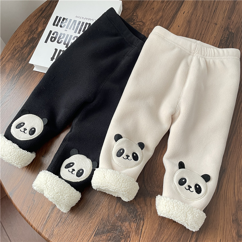 Winter student thickened leggings daily versatile girl baby panda lambswool one-piece velvet leggings pants