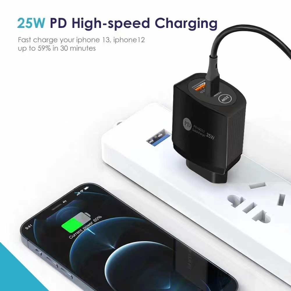 Wholesale PD25W + QC3.0 fast charging head for iphone13 Apple Android type-cQC3.0 dual port charging