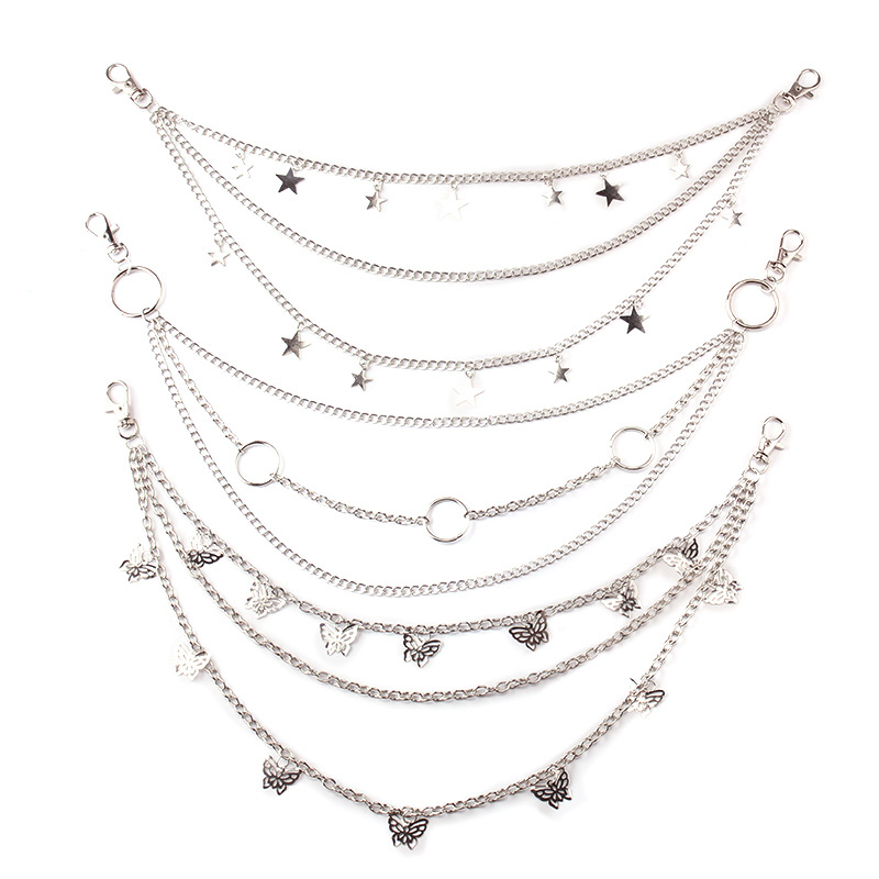 Europe and the United States cross-border hot six-piece pants chain simple metal butterfly padlock all-match pendant trendy body chain
