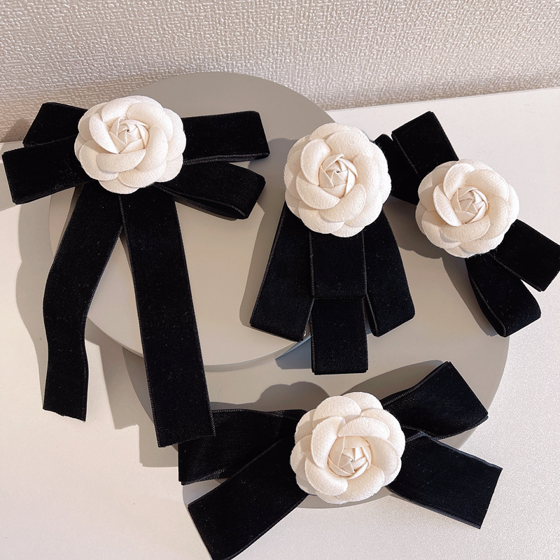 Korean-style Camellia Brooch Vintage Velvet Fragrant Style Bow Tie Corsage Pin All-match Bow Collar Flower Accessories for Women