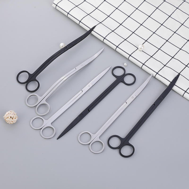 Stainless steel water grass scissors grass cylinder landscape pruning straight tweezers curved tweezers scissors flat sand scraping algae knife curved scissors wave scissors