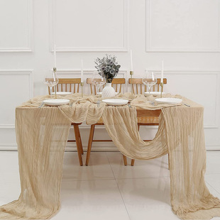 Cross-border Crepe Gauze Table Runner Wedding Baby Bridal Showoff Holiday Party Decoration Table Runner Tablecloth