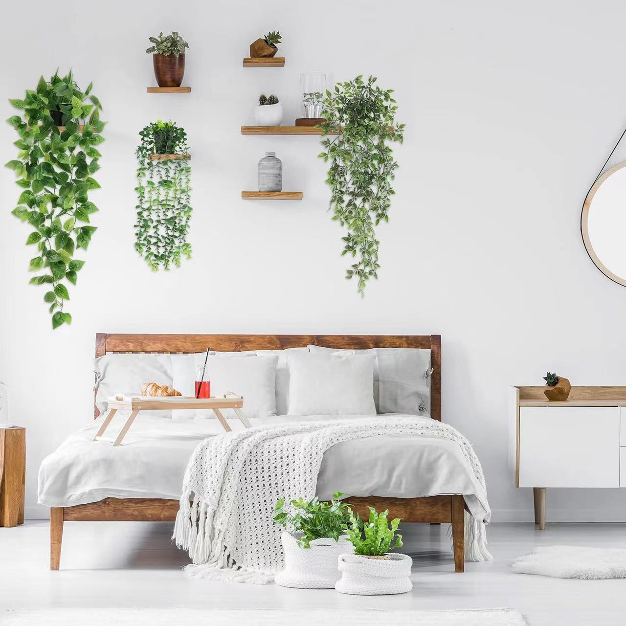 Cross-border artificial potted plant fake hanging plant green eucalyptus Vine Mandala vine with flower pot indoor outdoor decoration