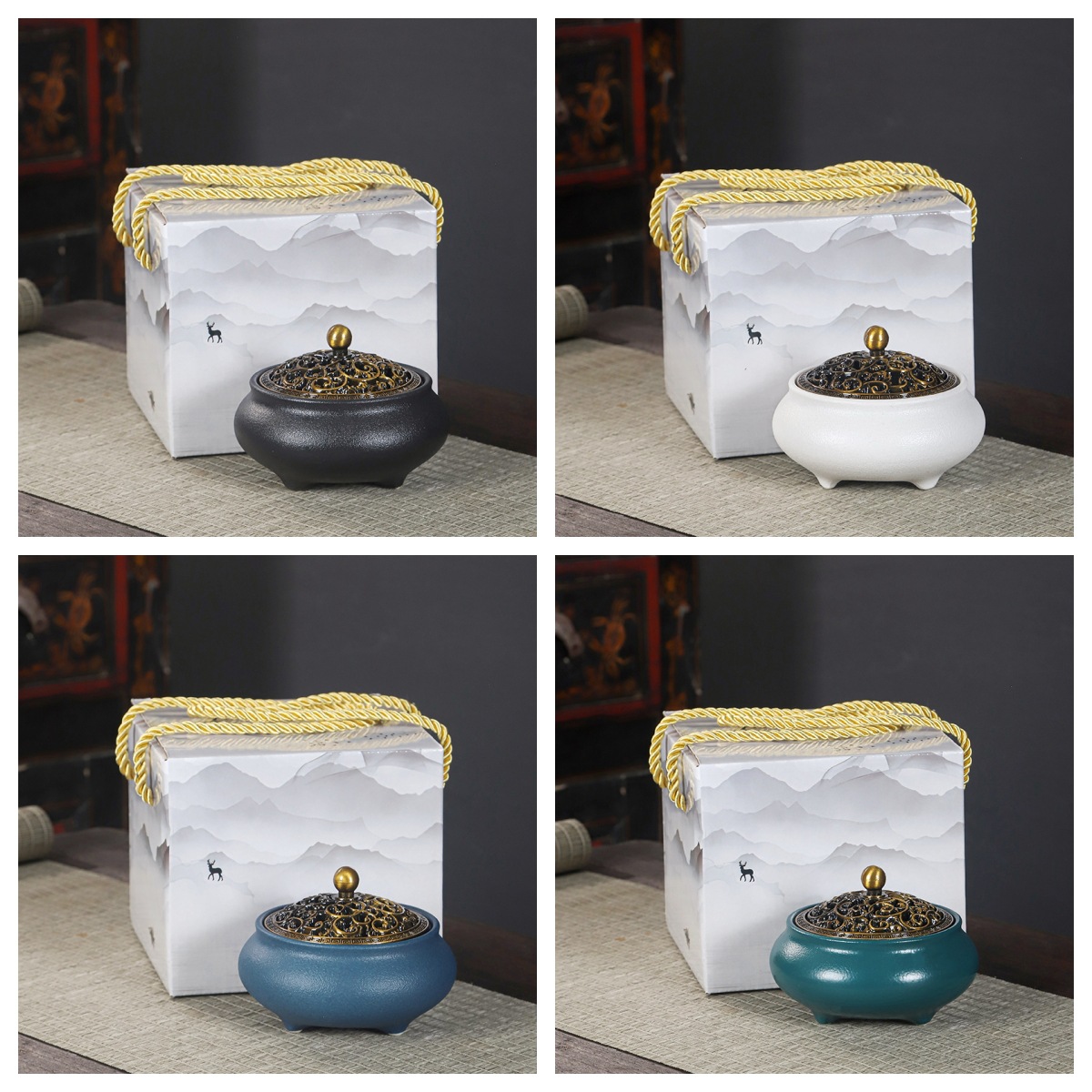 Incense burner ceramic spray glaze stoneware incense home small sandalwood incense burner manufacturers a generation of cross-border color box packaging