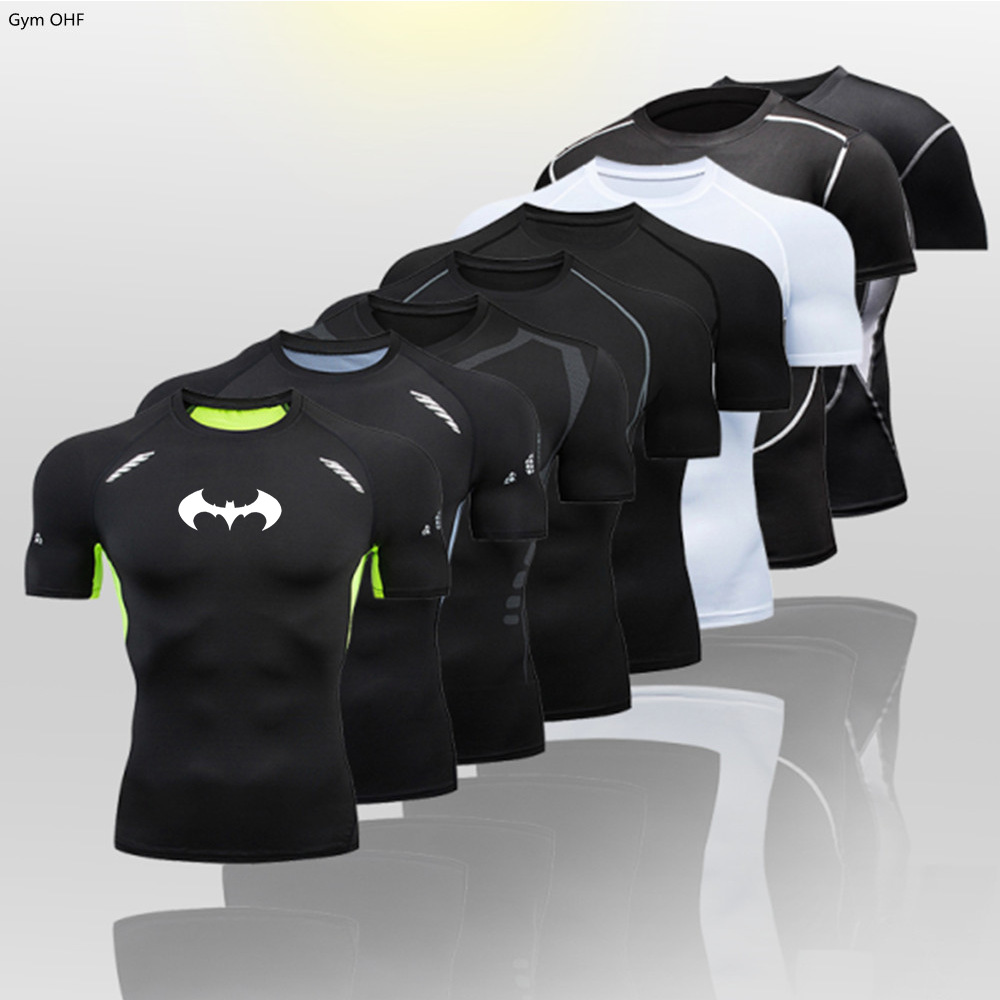 2099 cross-border hot Men's Fitness clothes thin Batman tight t-shirt shirt quick-drying high elastic sportswear