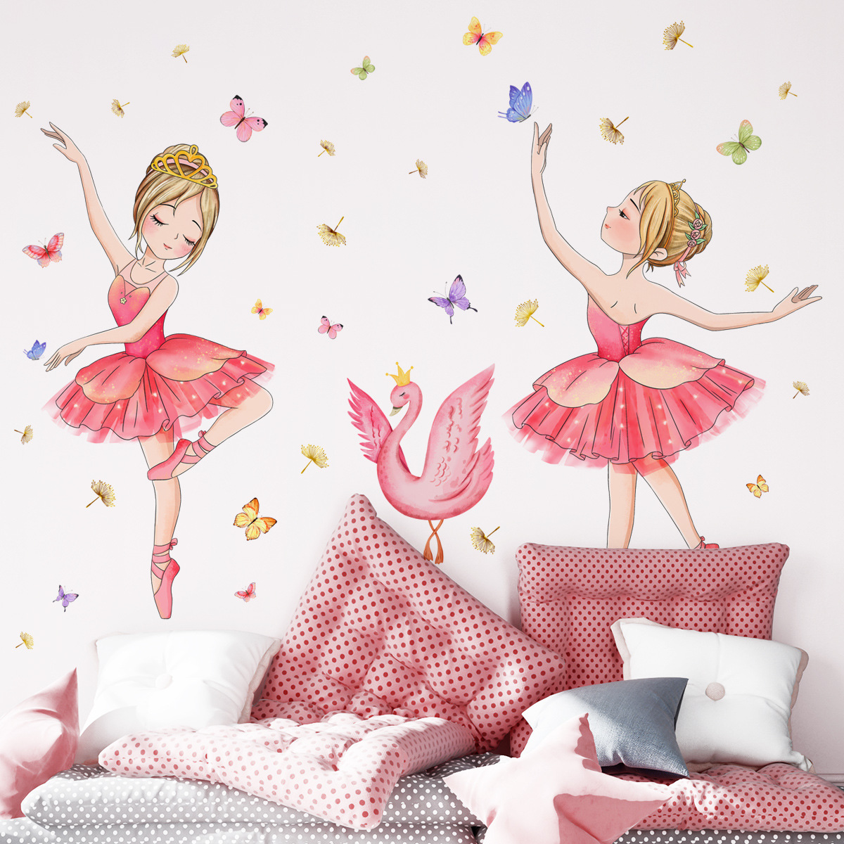 MS4261 Cartoon Ballet Swan Butterfly Wall Stickers Children's Room Bedroom Decorative Wall Stickers Self-adhesive Wall Stickers