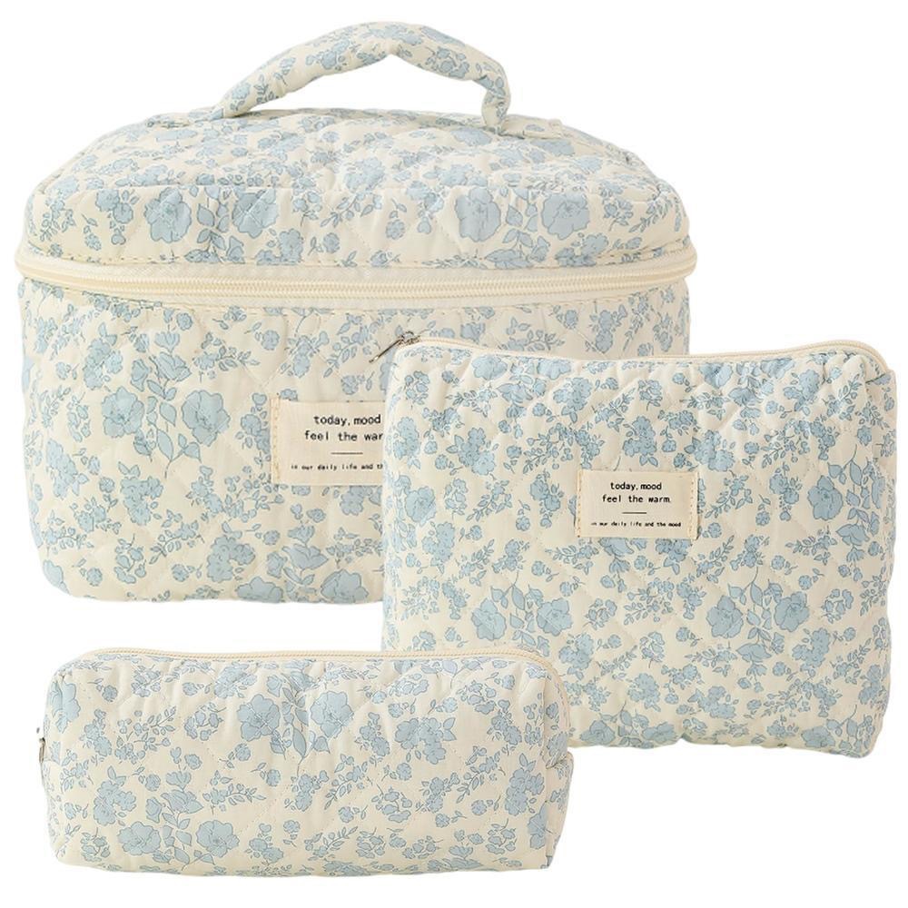 Portable Cosmetic Bag Large Capacity Small Floral Storage Portable Quilted Cotton Lovely Flower Ins Travel Student