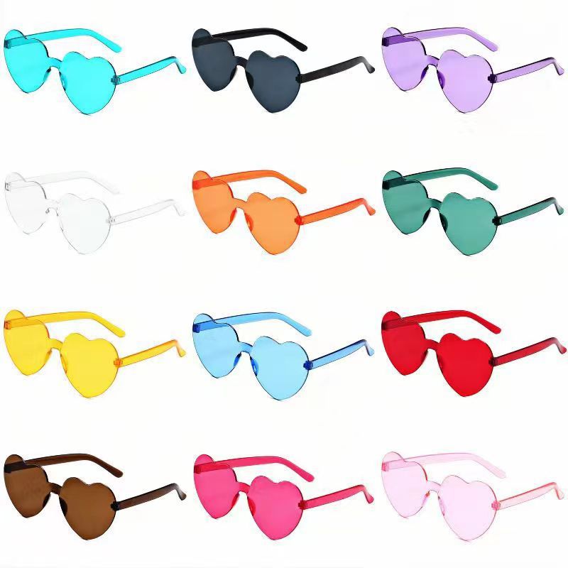 One-piece love glasses men and women jelly color peach heart sunglasses cross-border hot selling frameless heart sunglasses wholesale