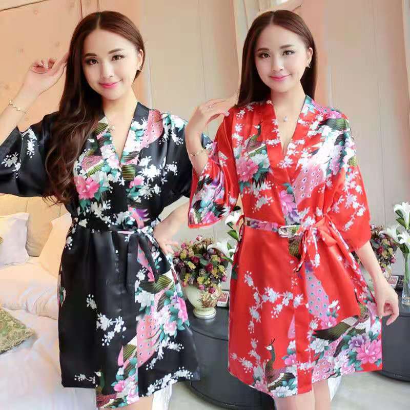 Sade Print Peacock Nightgown Women's Summer Sexy Cardigan Home Clothes Foreign Trade Bathrobe Women