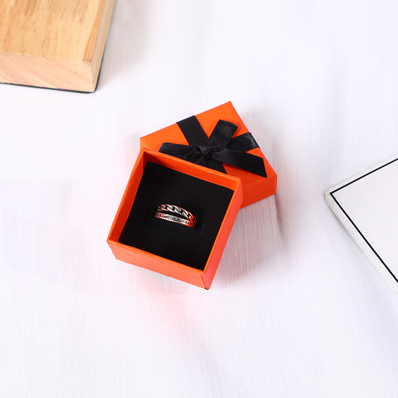 Hermes Orange Bow Jewelry Packaging Box Bracelet Ring Ear Nail Box Black Ribbon Simple Jewelry