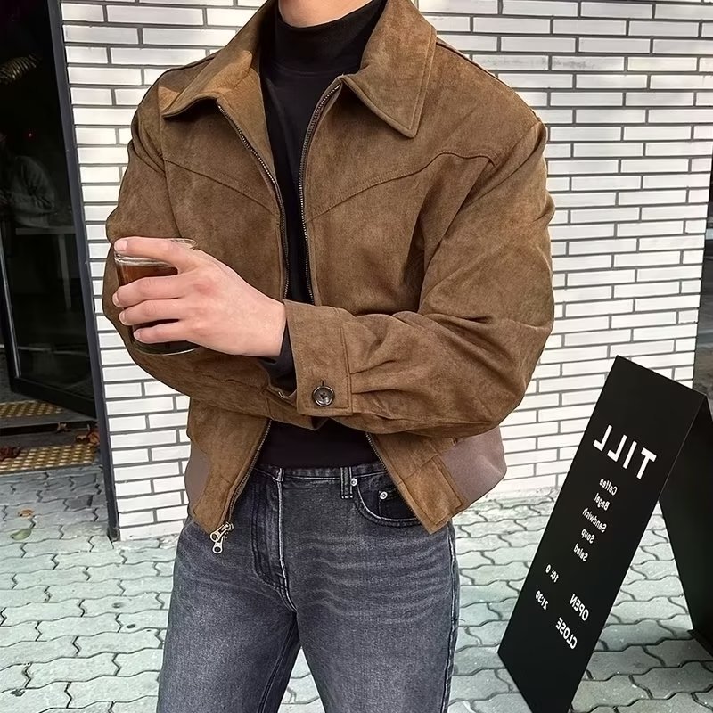 National fashion retro all-match short lapel jacket spring and autumn zipper fashionable niche American jacket all-match men's fashion