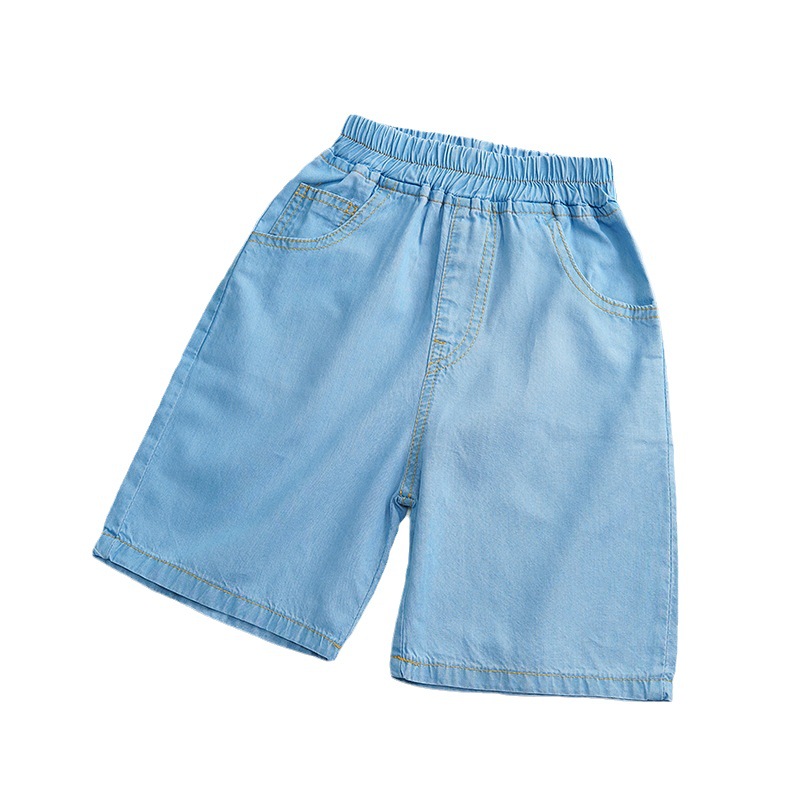 Children's Denim middle pants summer boys' thin pants Tencel cotton girls' Korean style shorts baby fifth pants children's pants