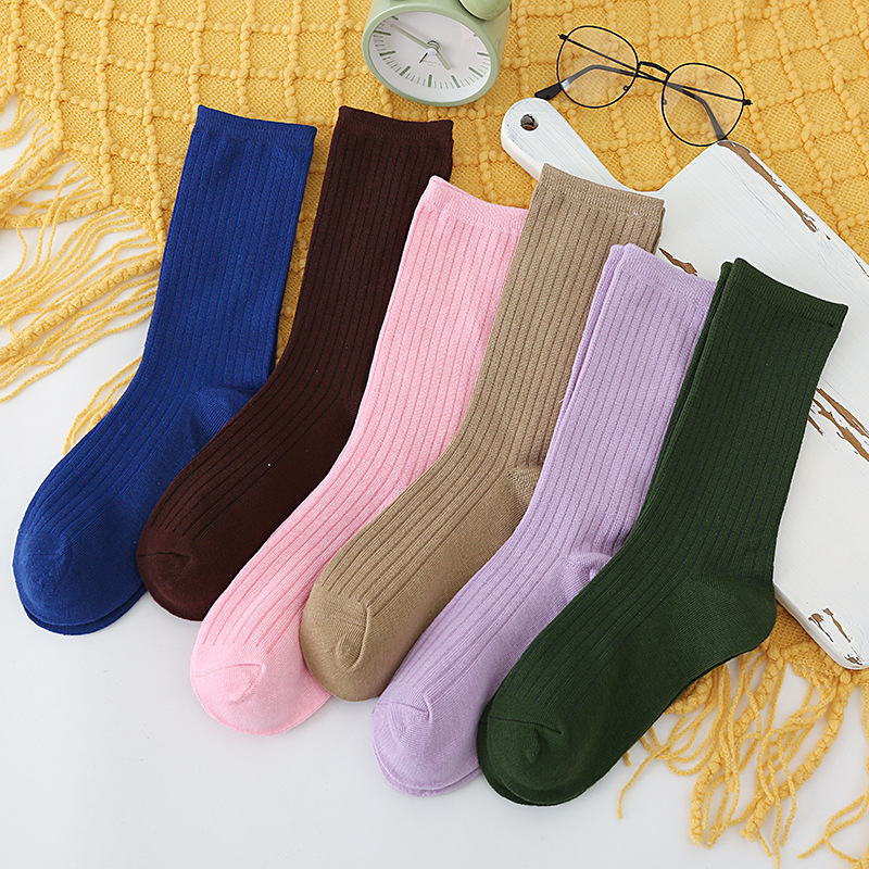 Autumn and winter new pair of socks children all-match solid color drawn pile socks Japanese polyester cotton vertical long tube socks wholesale