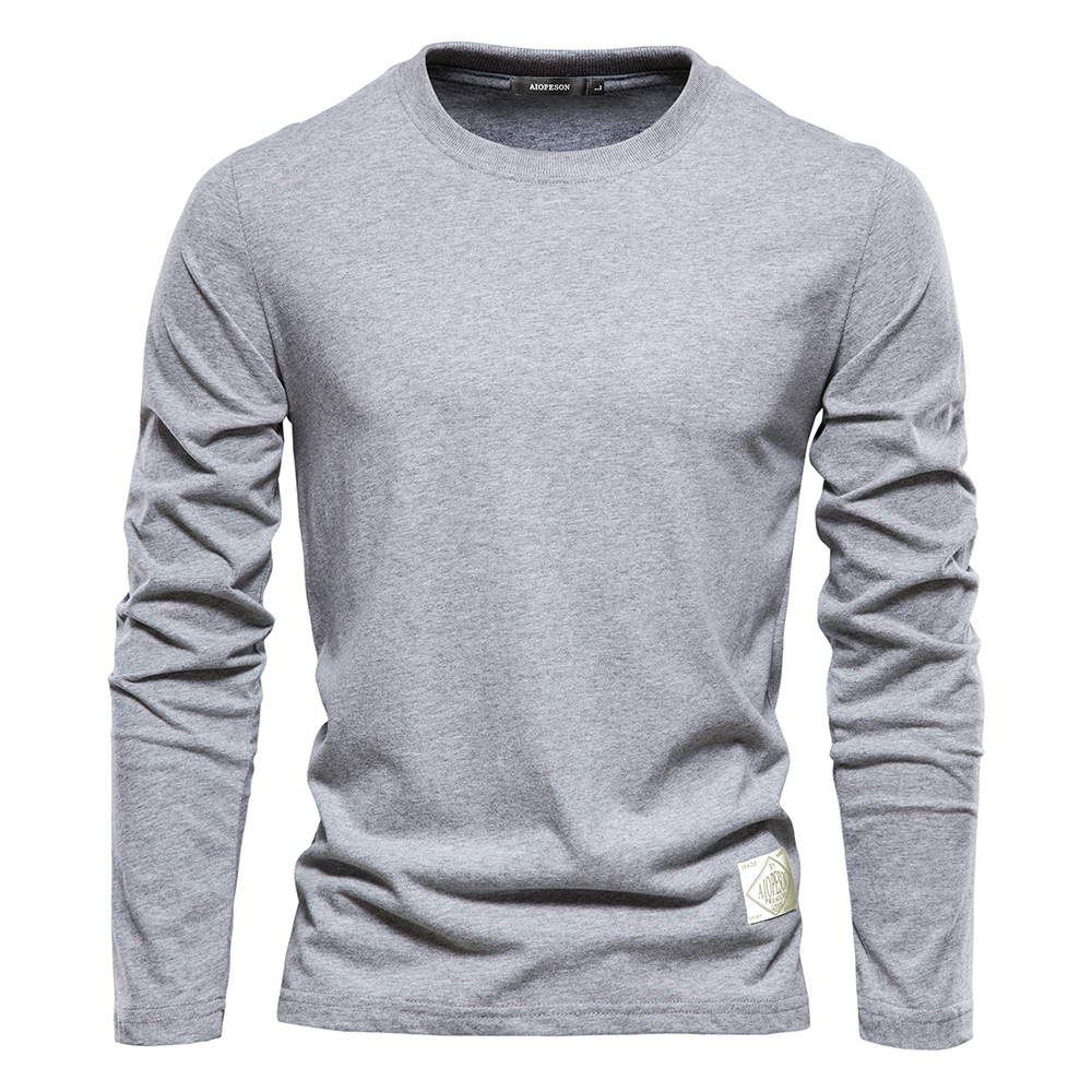 Men's Long Sleeve New Solid Color T-Shirt Trendy Leisure Sports Outer Wear Round Neck Cotton Base Shirt Top Wholesale