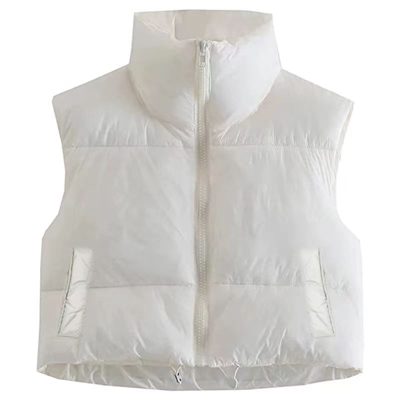 Gilet en coton de style européen et américain pour femme, gilet d'hiver à col montant en coton épais sans manches, gilet en pain pour femme_voghion.com