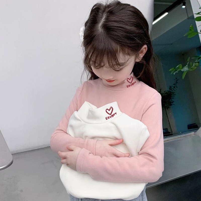 Girls' bottoming shirt autumn and winter long-sleeved T-shirt medium and small children girls' inner wear half turtleneck Western style velvet cold-resistant top