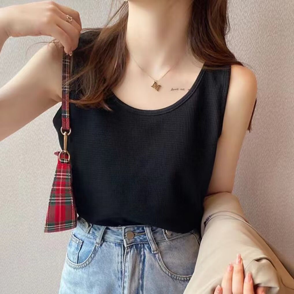 [Factory Outlet] Camisole Women's Summer Waffle Loose Top Slim Sleeveless Base Shirt T-shirt