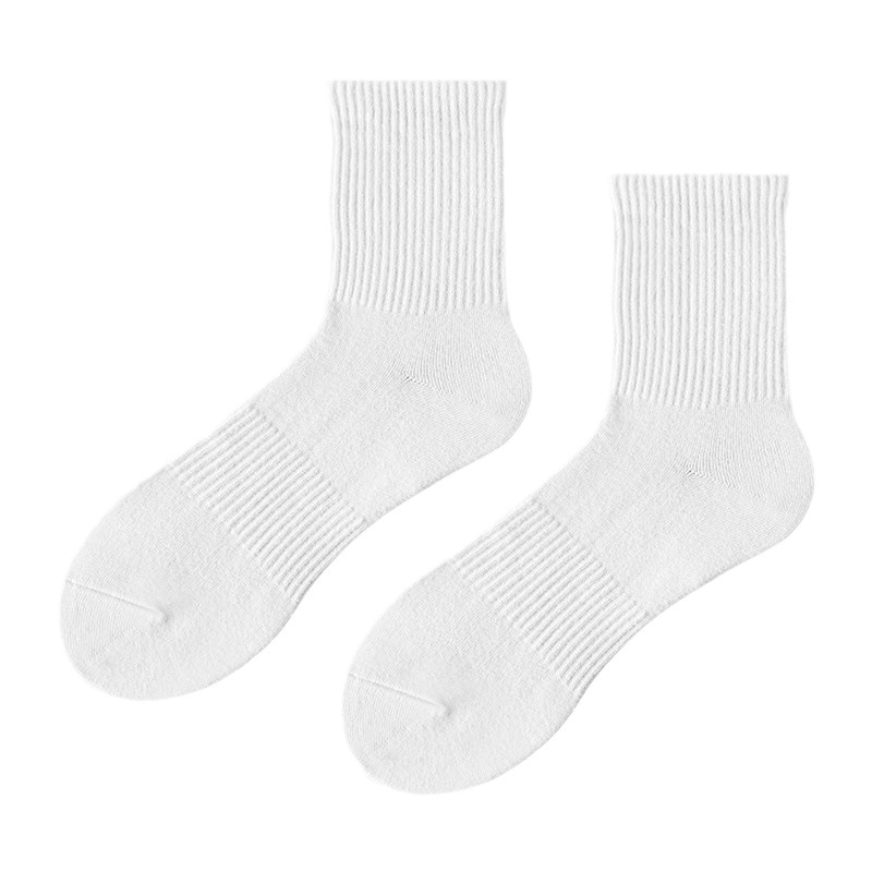 [Pure cotton towel bottom] socks men's autumn and winter mid-calf pure white long summer sports boys' socks