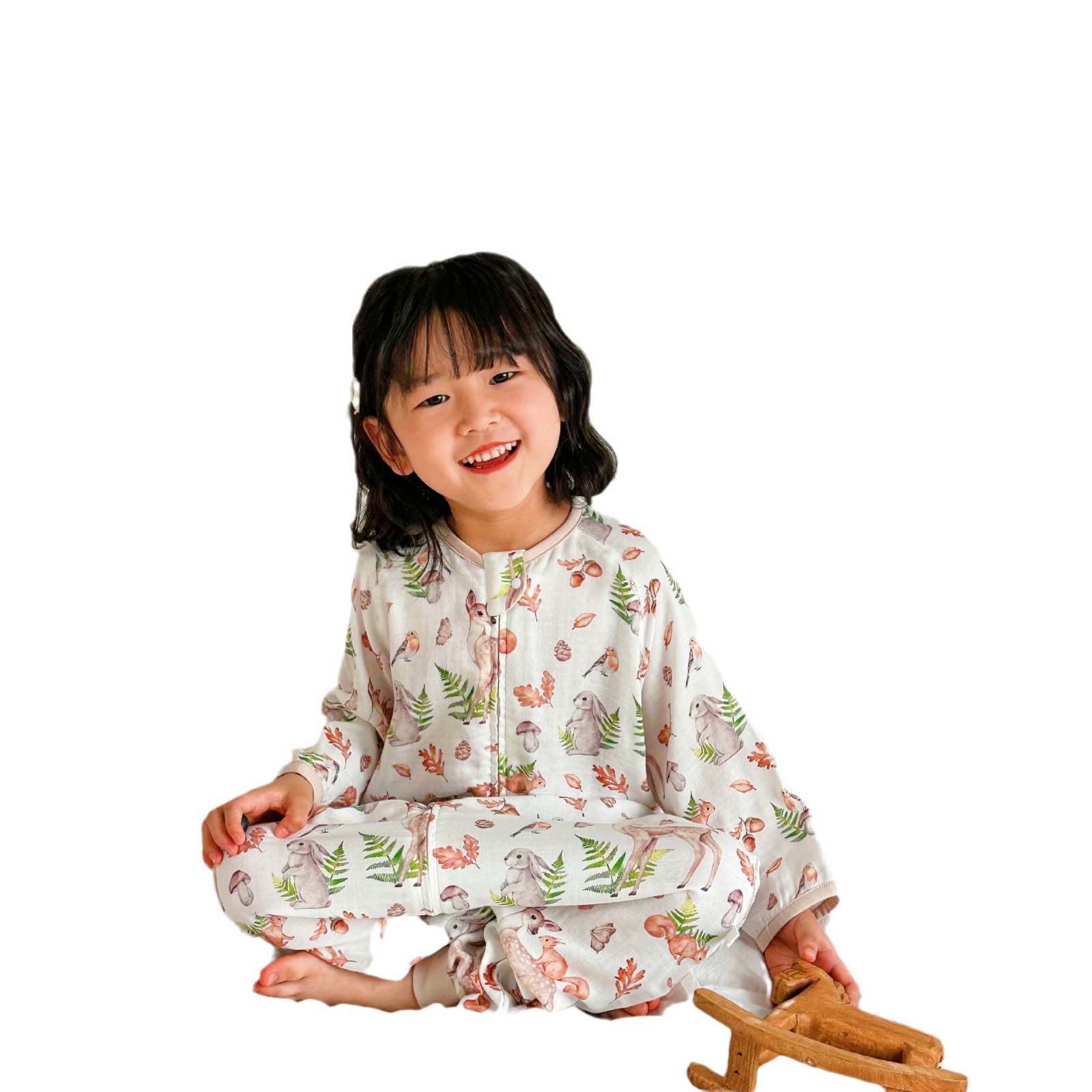 First four and second baby sleeping bag three-quarter sleeve bamboo cotton gauze sleeping bag children's anti-kick air-conditioned room home clothes summer