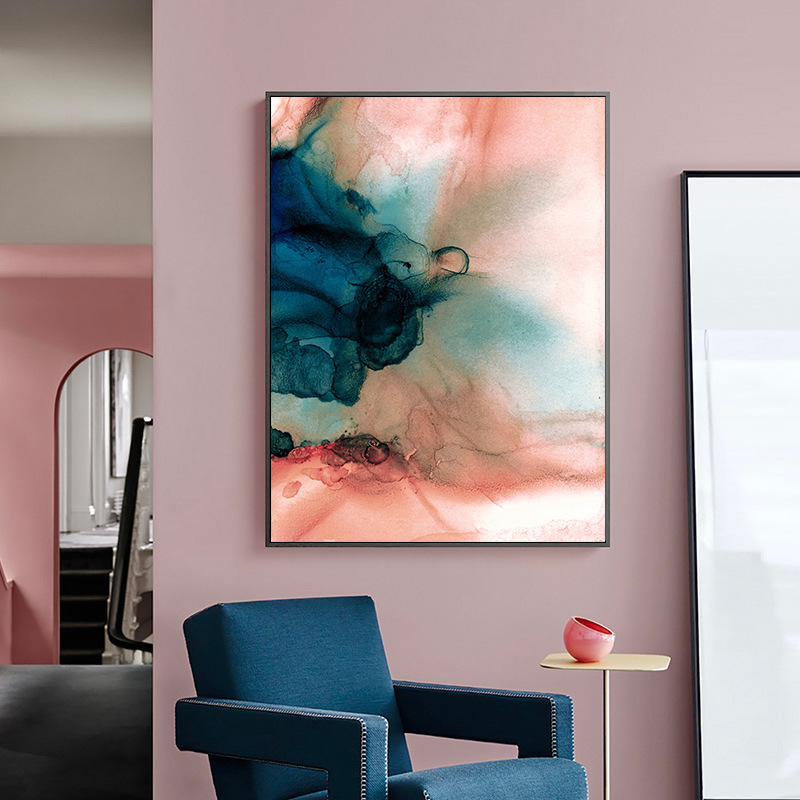 Foreign trade pink green flower leaves Nordic style poster wall stickers abstract poster prints living room decorative painting core